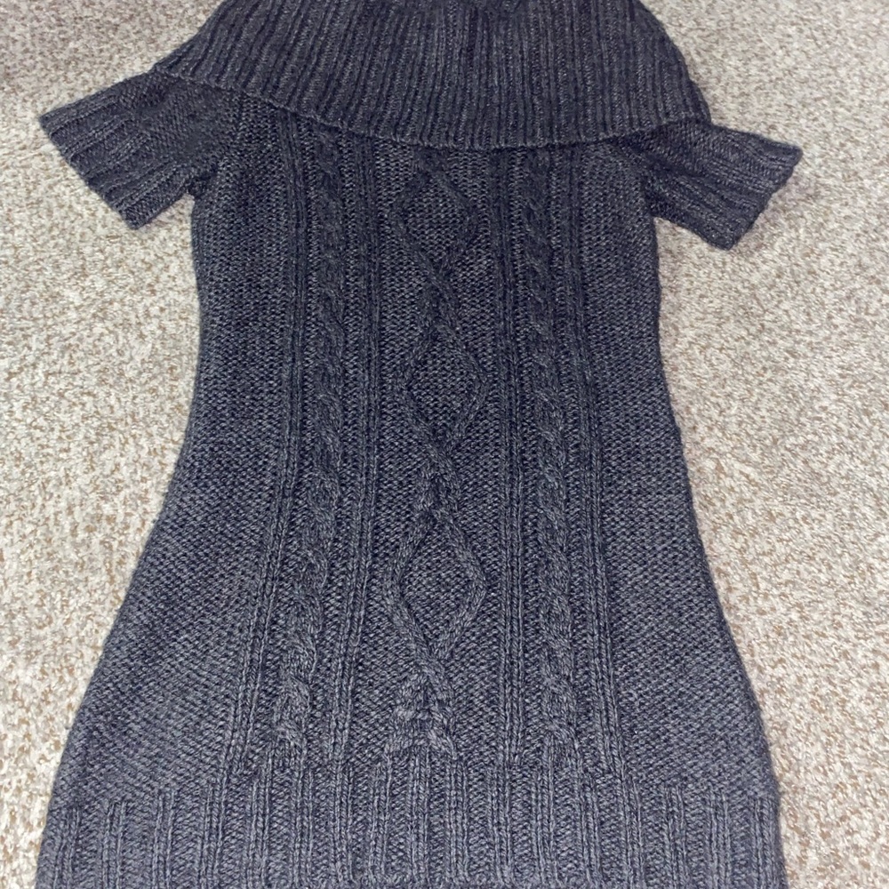 Y2K Columbia Charcoal Cable-Knit Off-Shoulder Sweater Dress